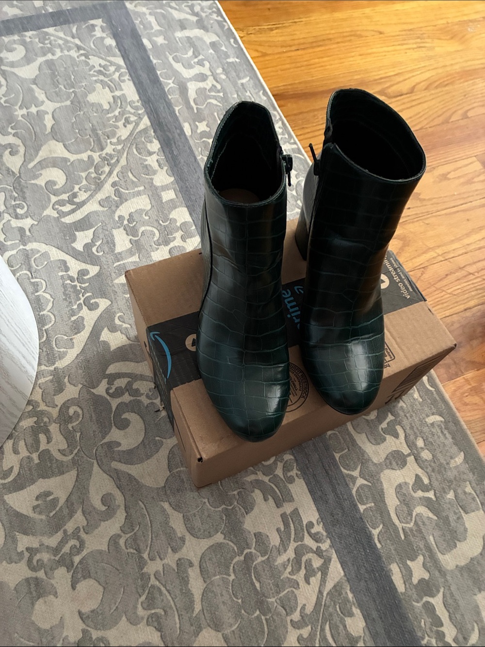 INC International Concepts Dark Green Croc-Embossed Ankle Boots
